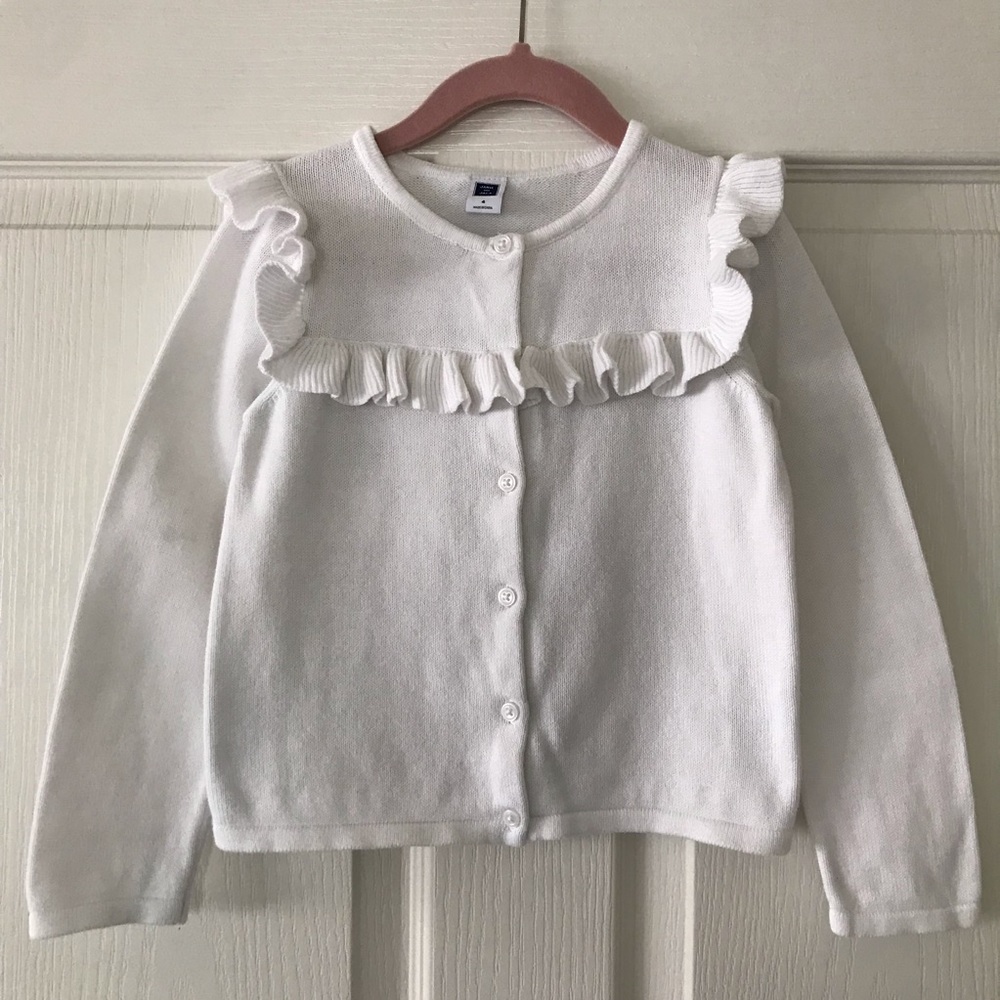 Janie and Jack Ruffle Cardigan - White - Size 4